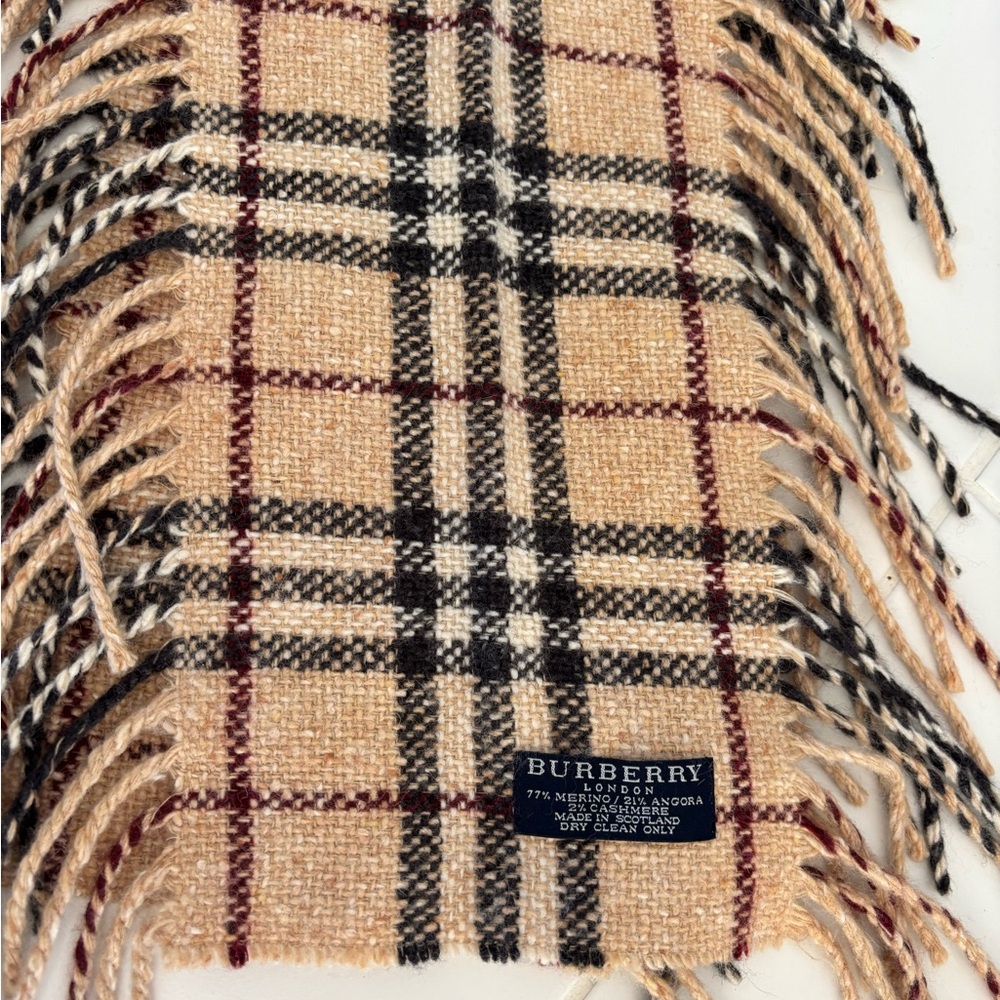 Burberry Tan Plaid Wool Scarf